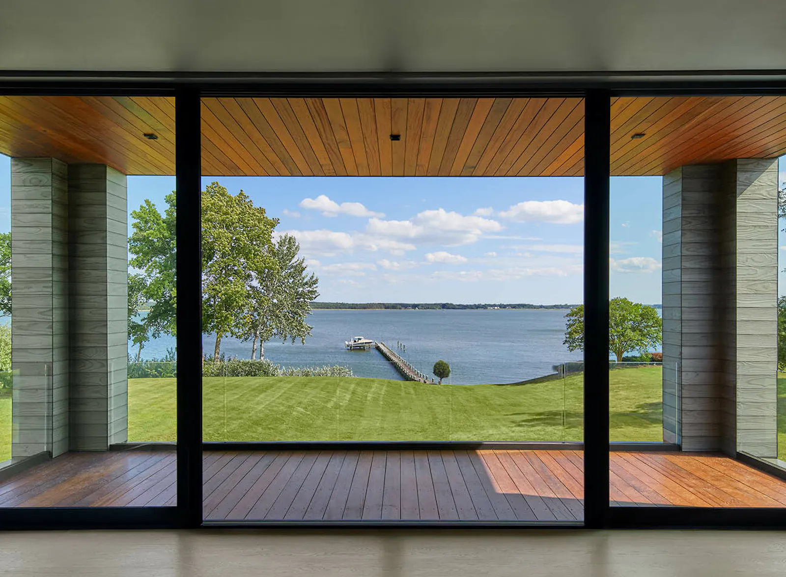 Views from the interior look out over the pool and river. 