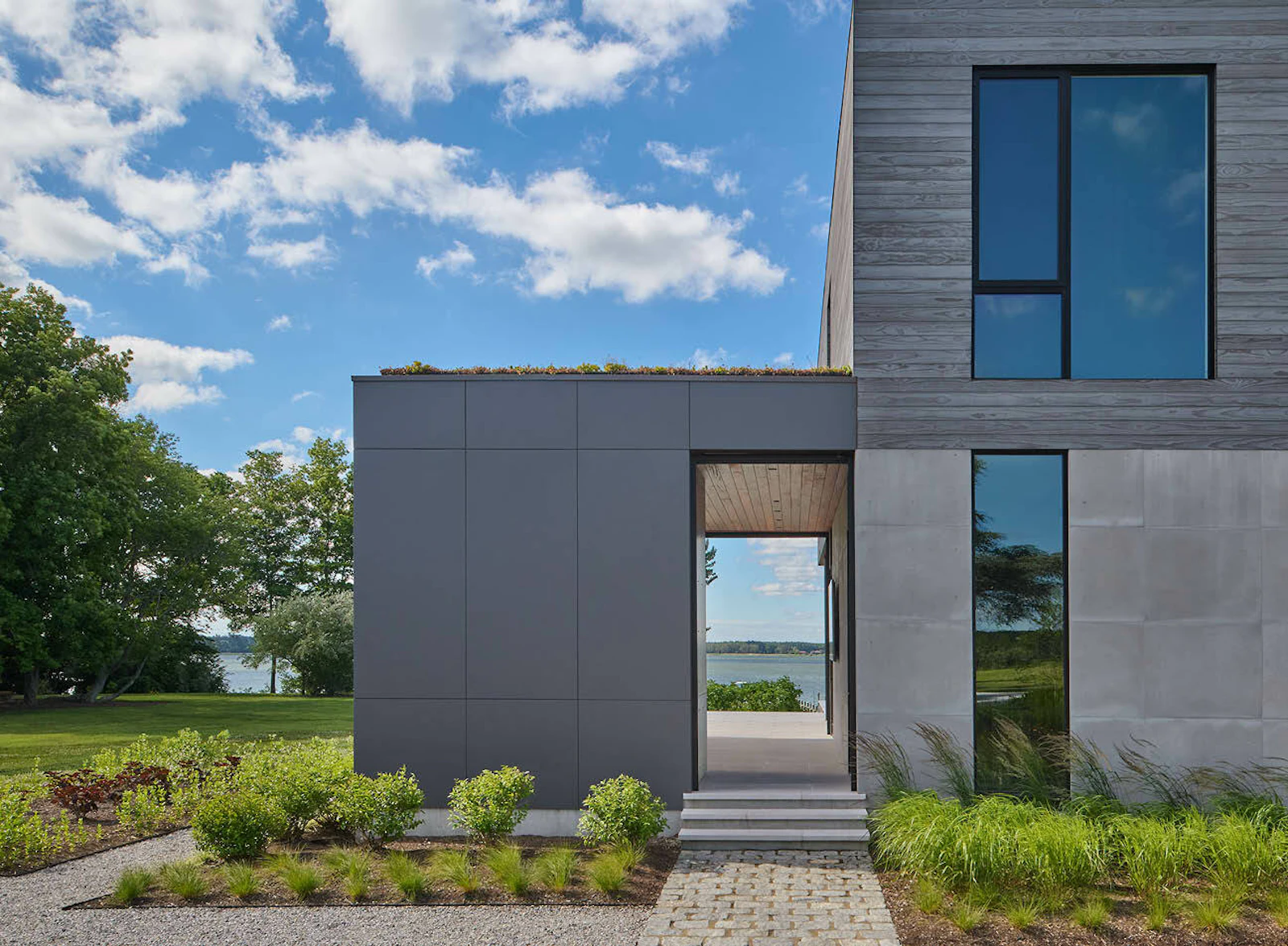 Geometric building angles frame beautiful natural views. 