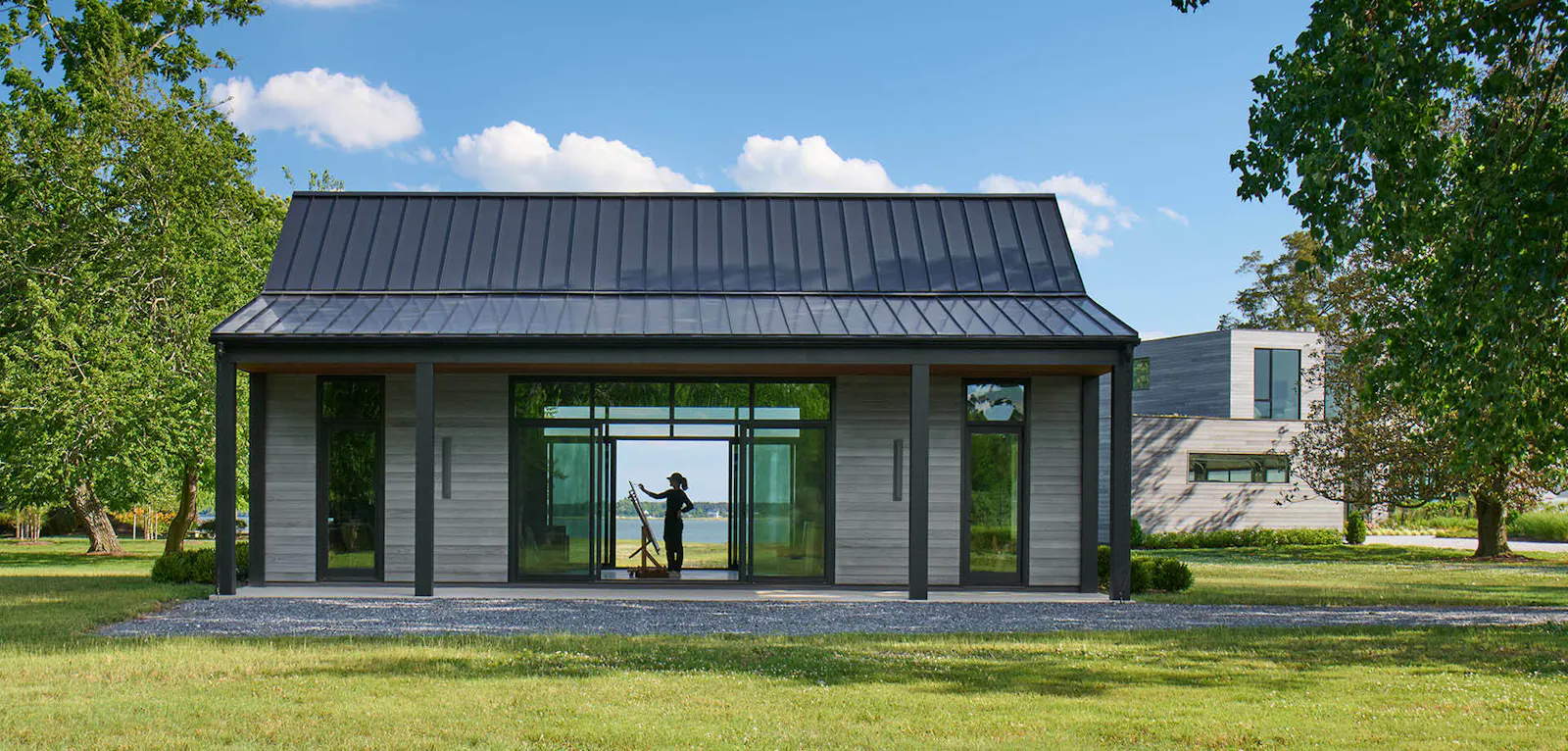 An open artist studio offers natural views. 